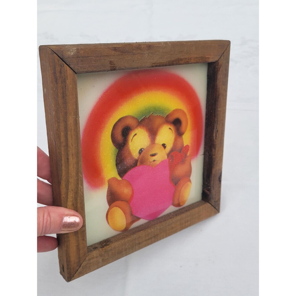 Framed 80s Teddy Bear Rainbow Decor Lisa Frank Style